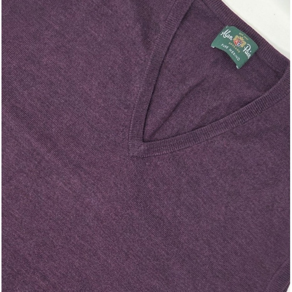 VINTAGE Alan Paine Men Purple Merino Wool V-Neck Sweater Vest England Size 46 XL